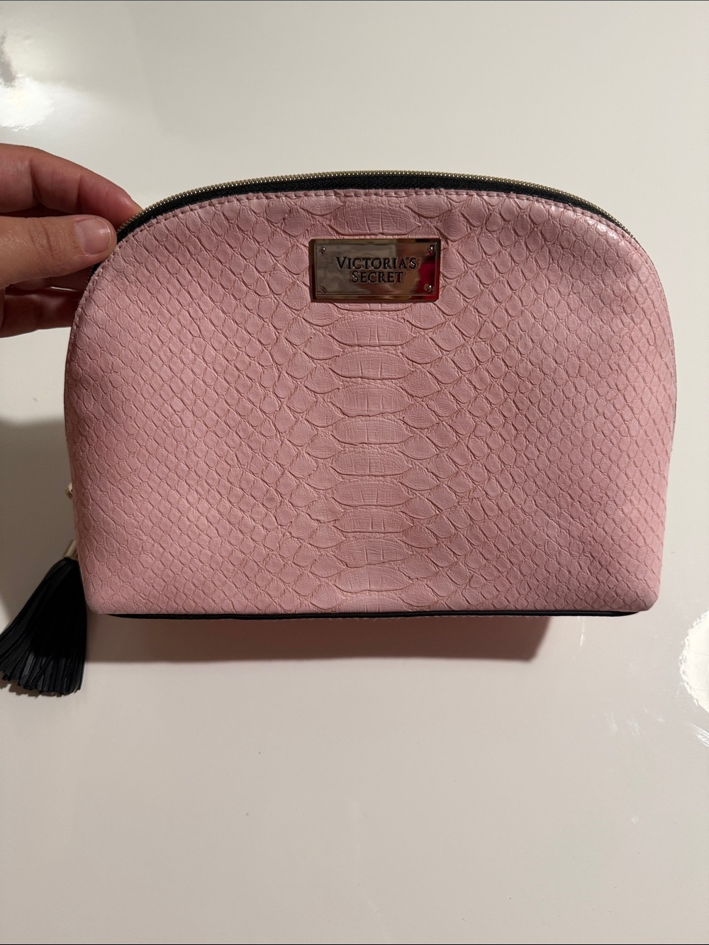 Victoria's Secret Pink Snake-Embossed Cosmetic Pouch with Gold Plate